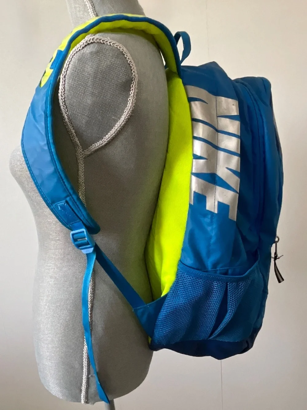 Nike Max Air Nylon Backpack Royal Blue Neon Yellow Large Multi Pocket GC